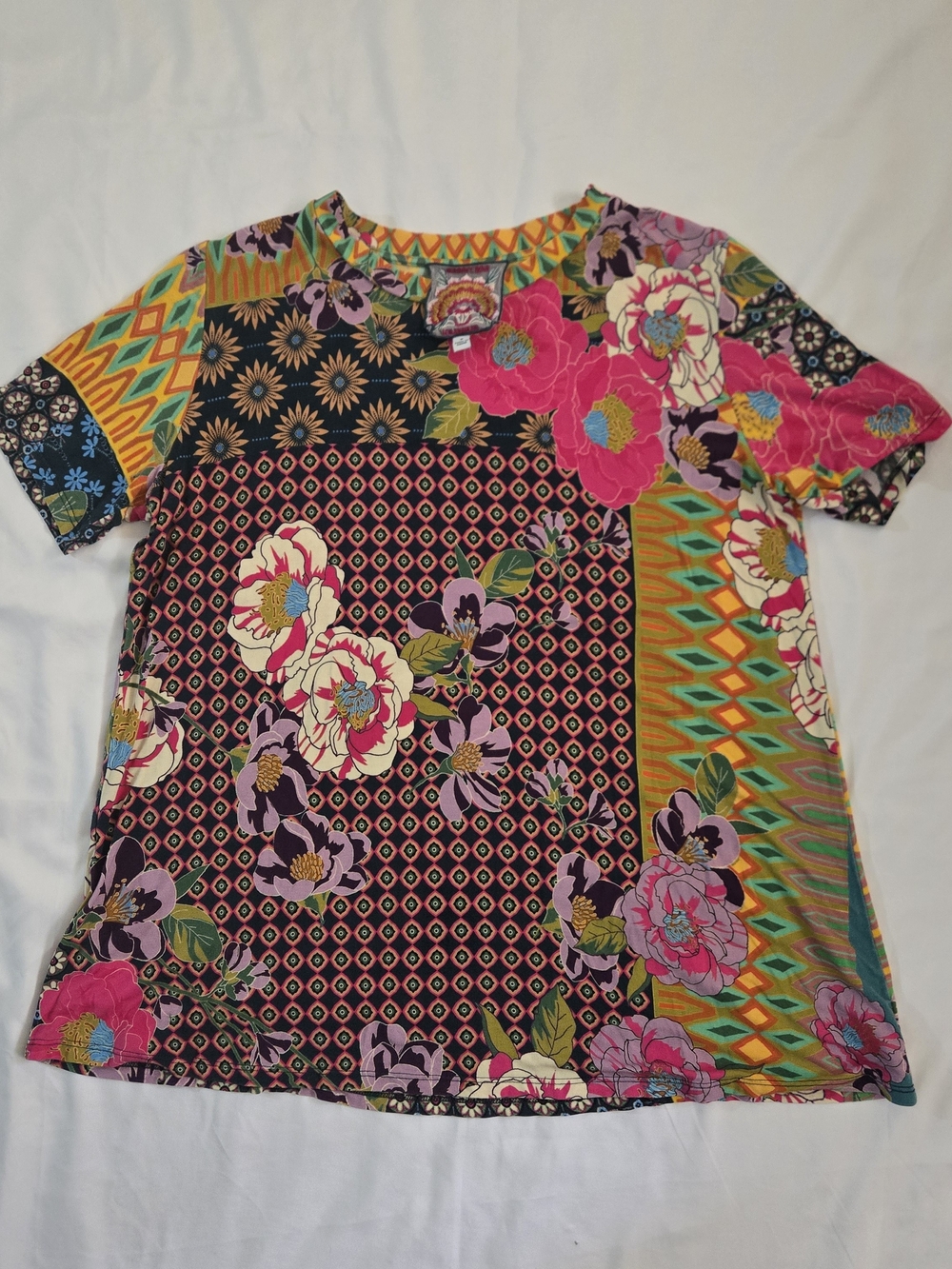 Floral Patchwork Short Sleeve Top - Multicolor